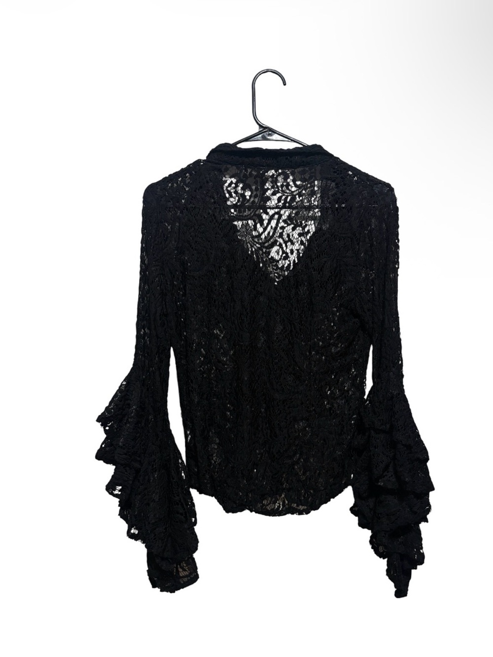 Black Lace Ruffle Cardigan - Picture 2 of 5